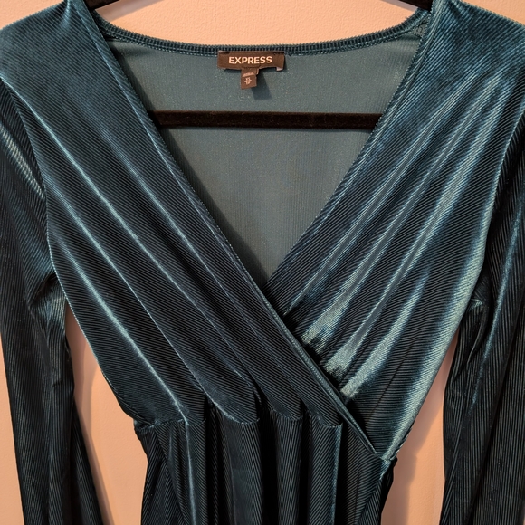 Express Teal Velvet Wrap Dress - Picture 3 of 6